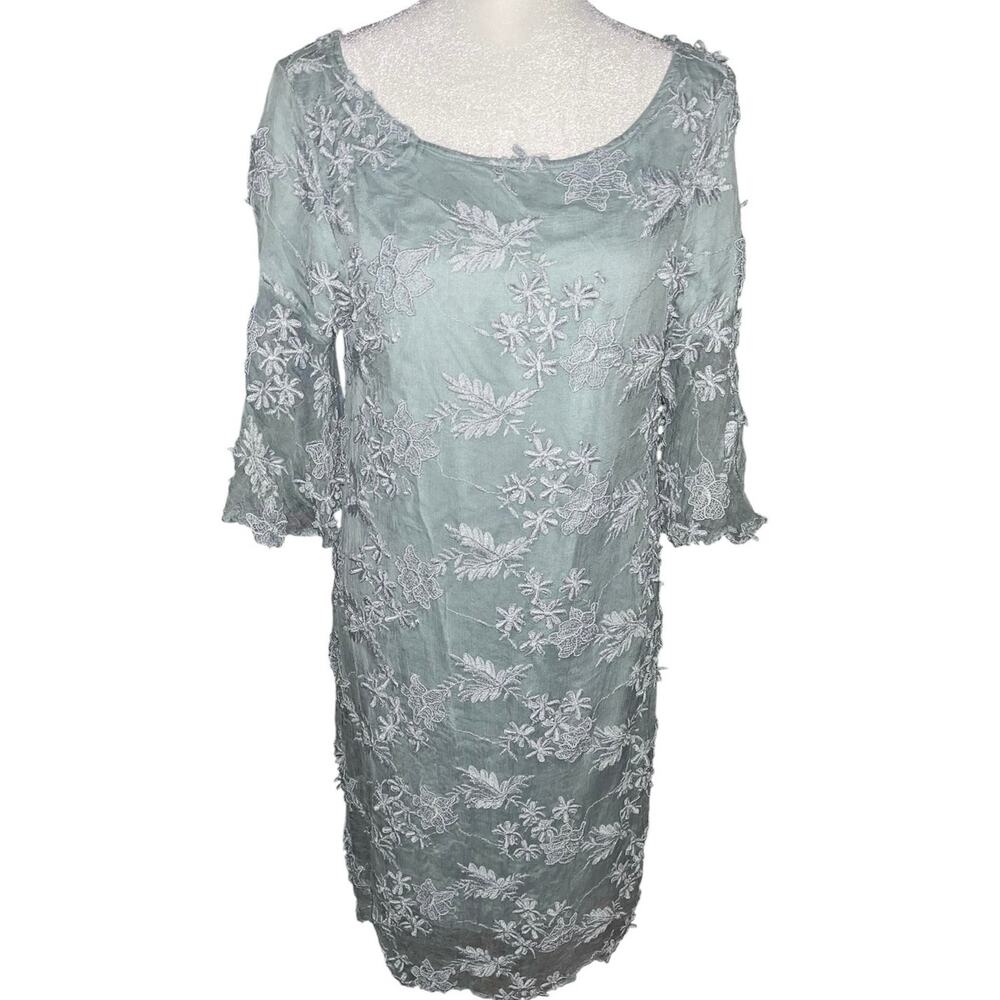 SUNDANCE Silk Embroidered Princess Dreams Dress Boho Sheer Overlay Sage Green Sm